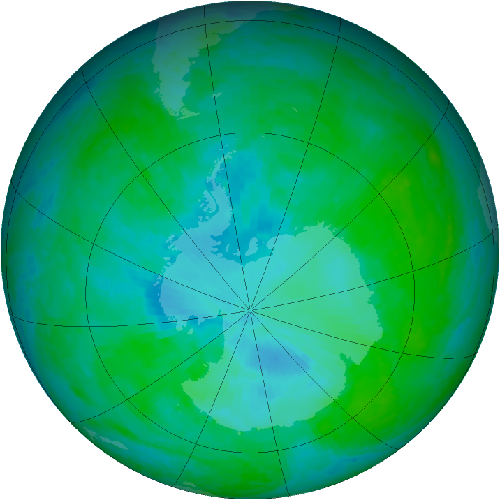 Antarctic ozone map for 31 December 2001